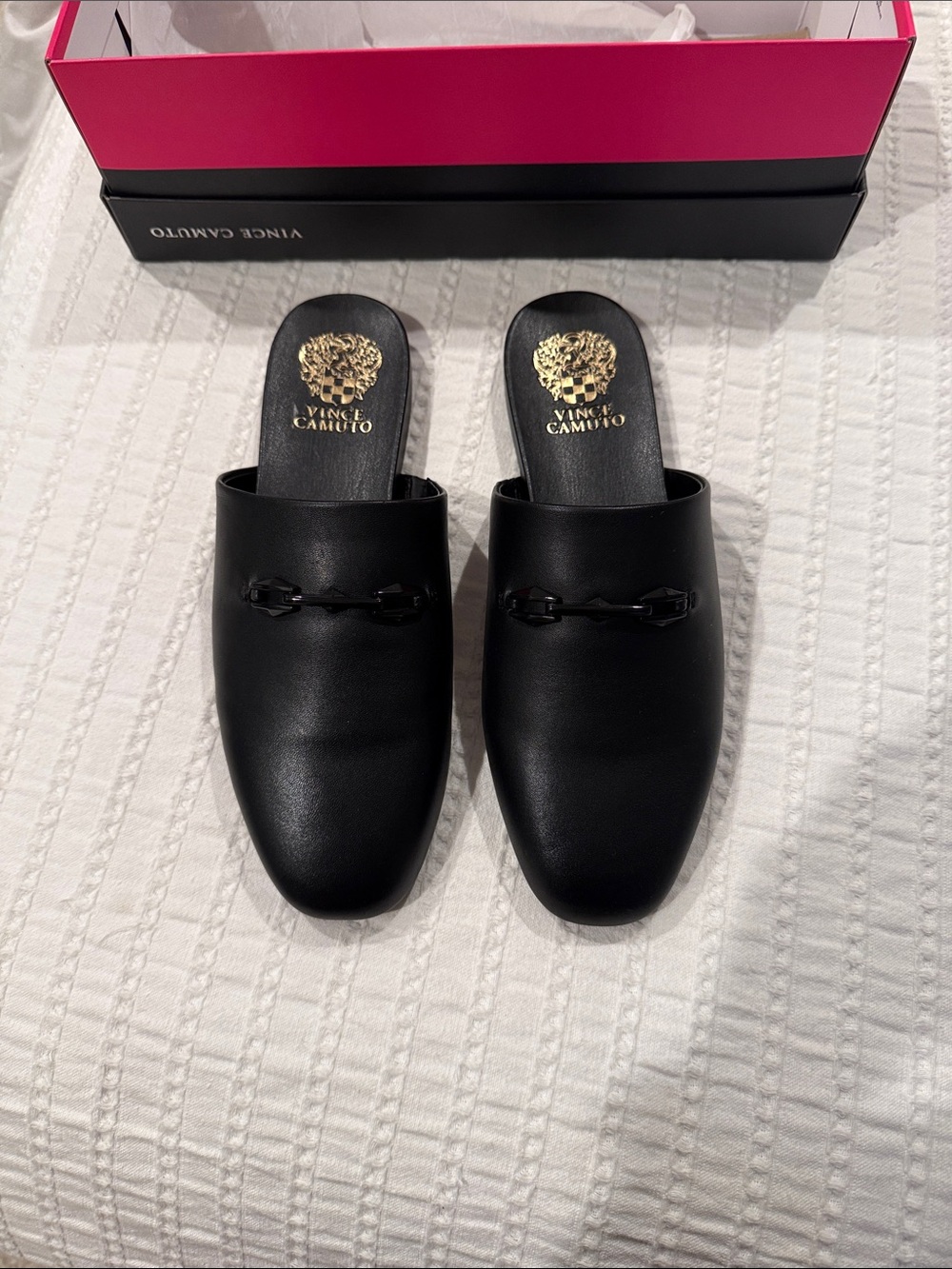 Vince Camuto Black Leather Slip-On Mule Slides